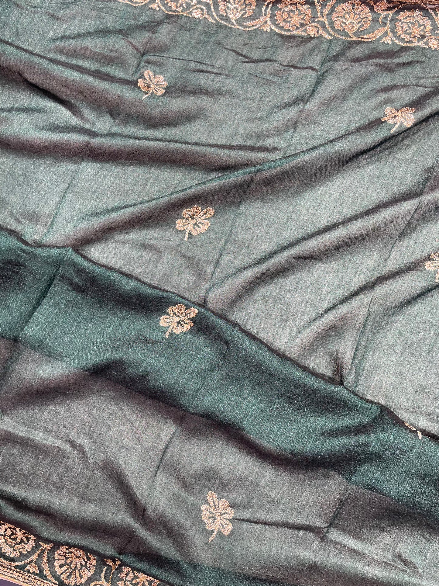 All-Over Vichtra Silk Bottle Green Unstitched Salwar Suit