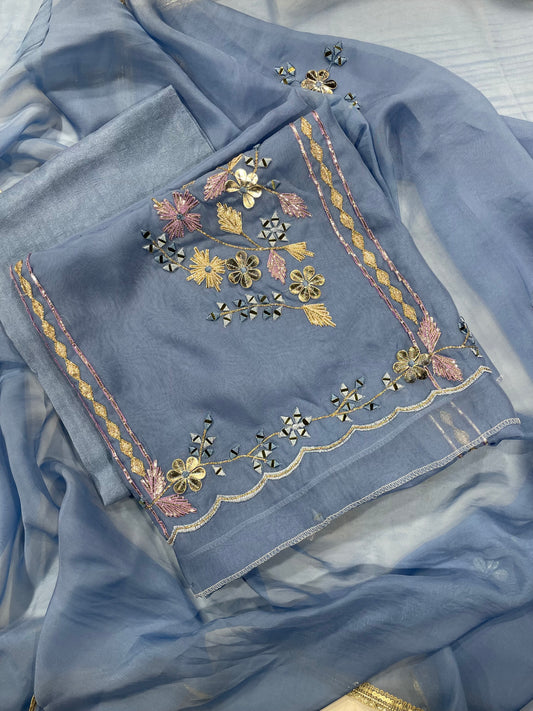 Blue Organza Unstitched Suit Salwar