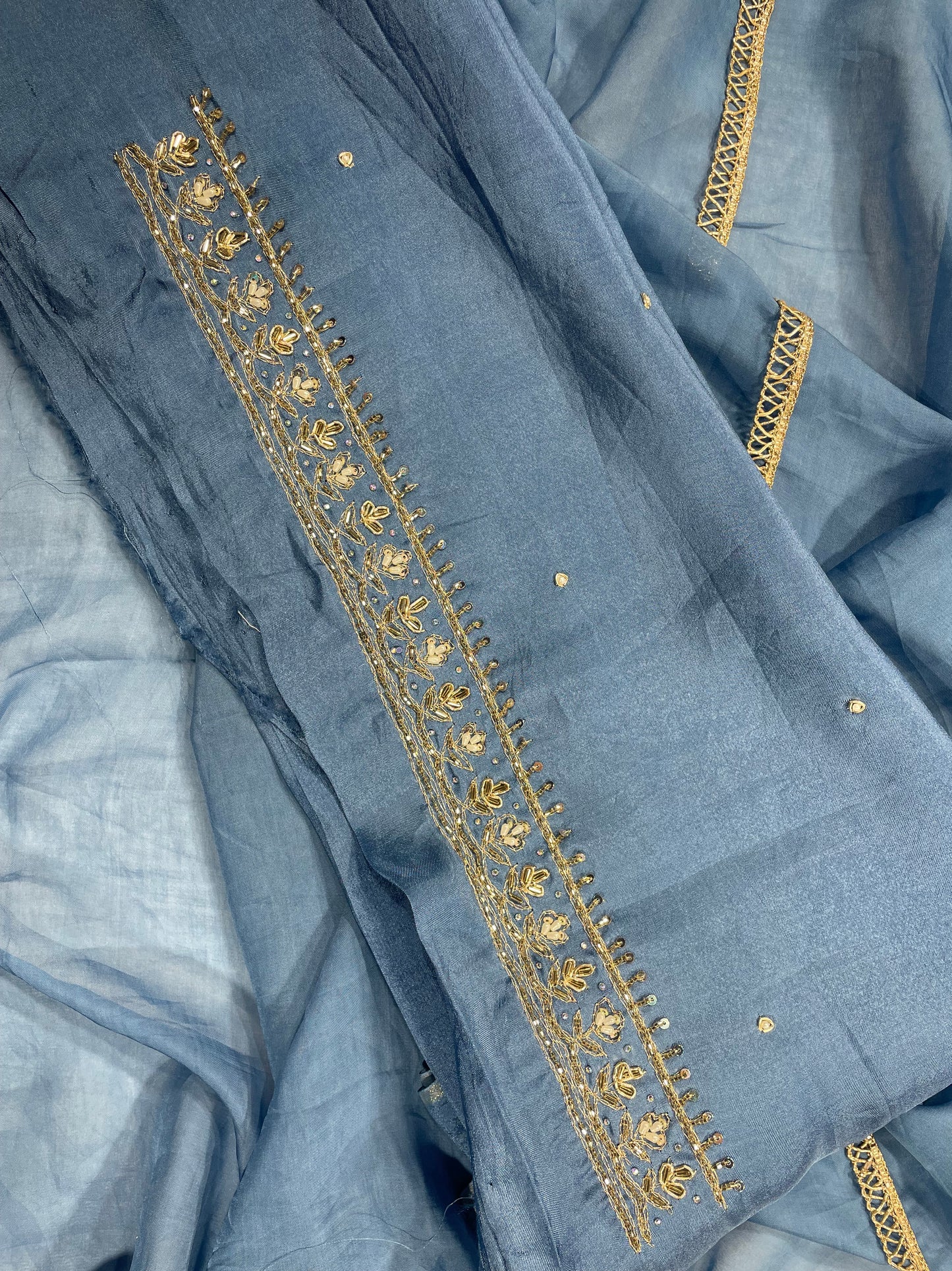 Zardosi Handwork Shimmer Unstitched Salwar Suit