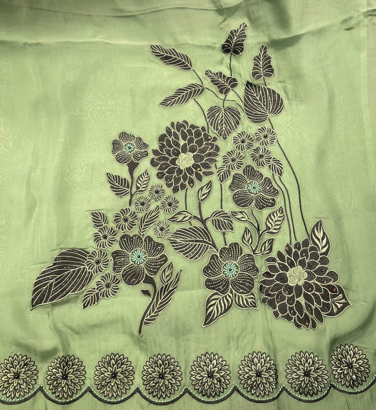 Green Organza Unstitched Salwar Suit