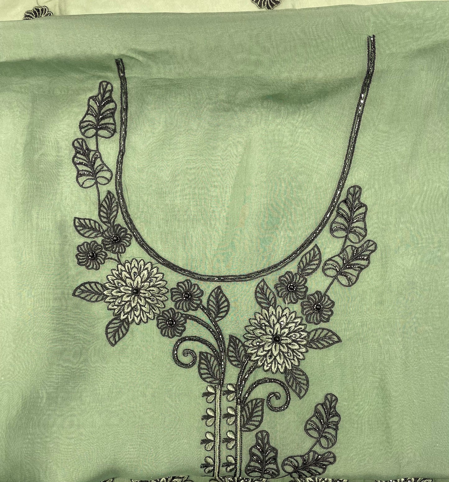 Green Organza Unstitched Salwar Suit