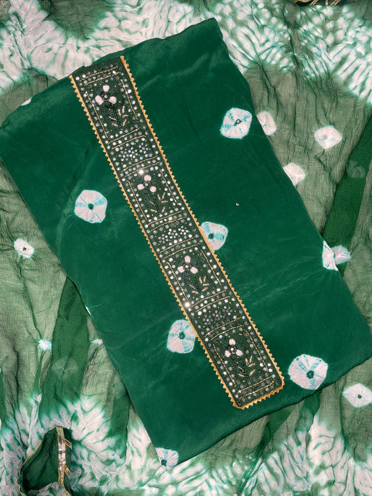 Chanderi Bandni print Unstitched Salwar Suit