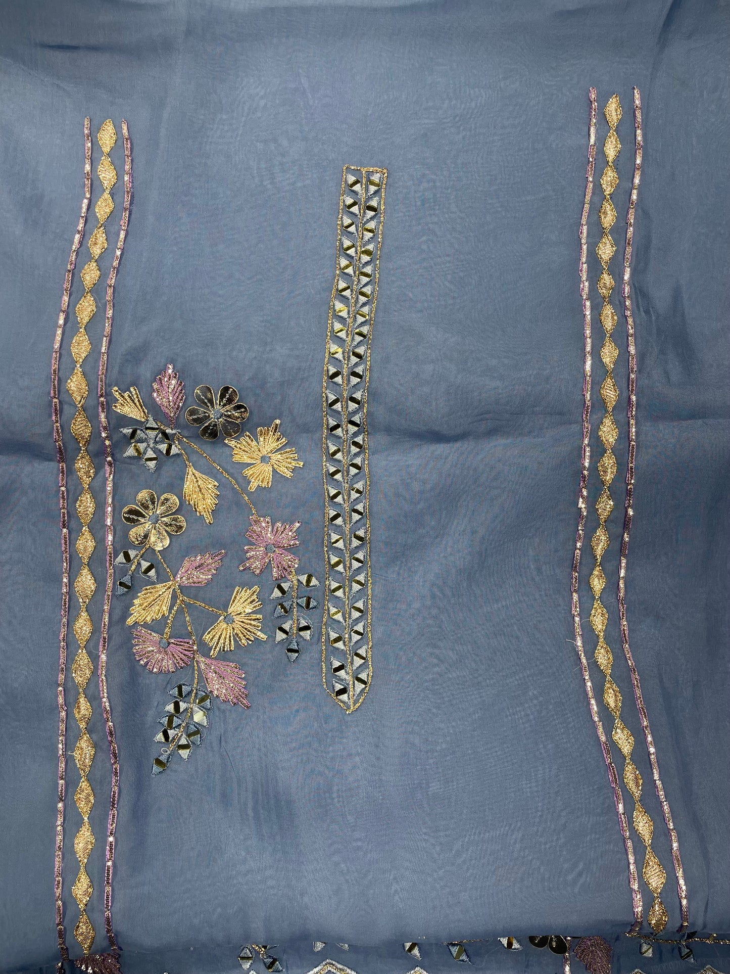 Blue Organza Unstitched Suit Salwar