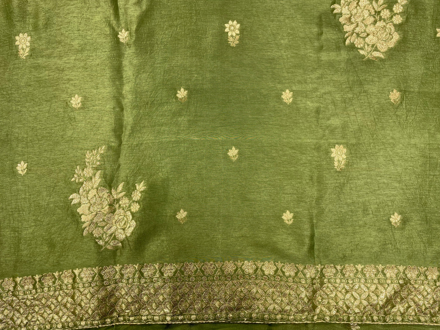 Green Banarsi Silk Unstitched Salwar Suit