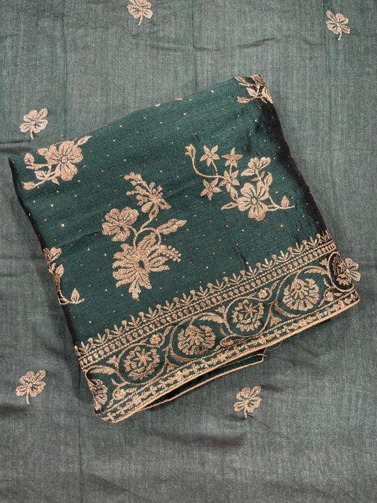 All-Over Vichtra Silk Bottle Green Unstitched Salwar Suit