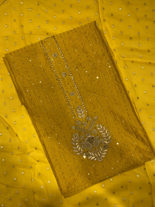 Chanderi Yellow Unstitched Salwar Suit