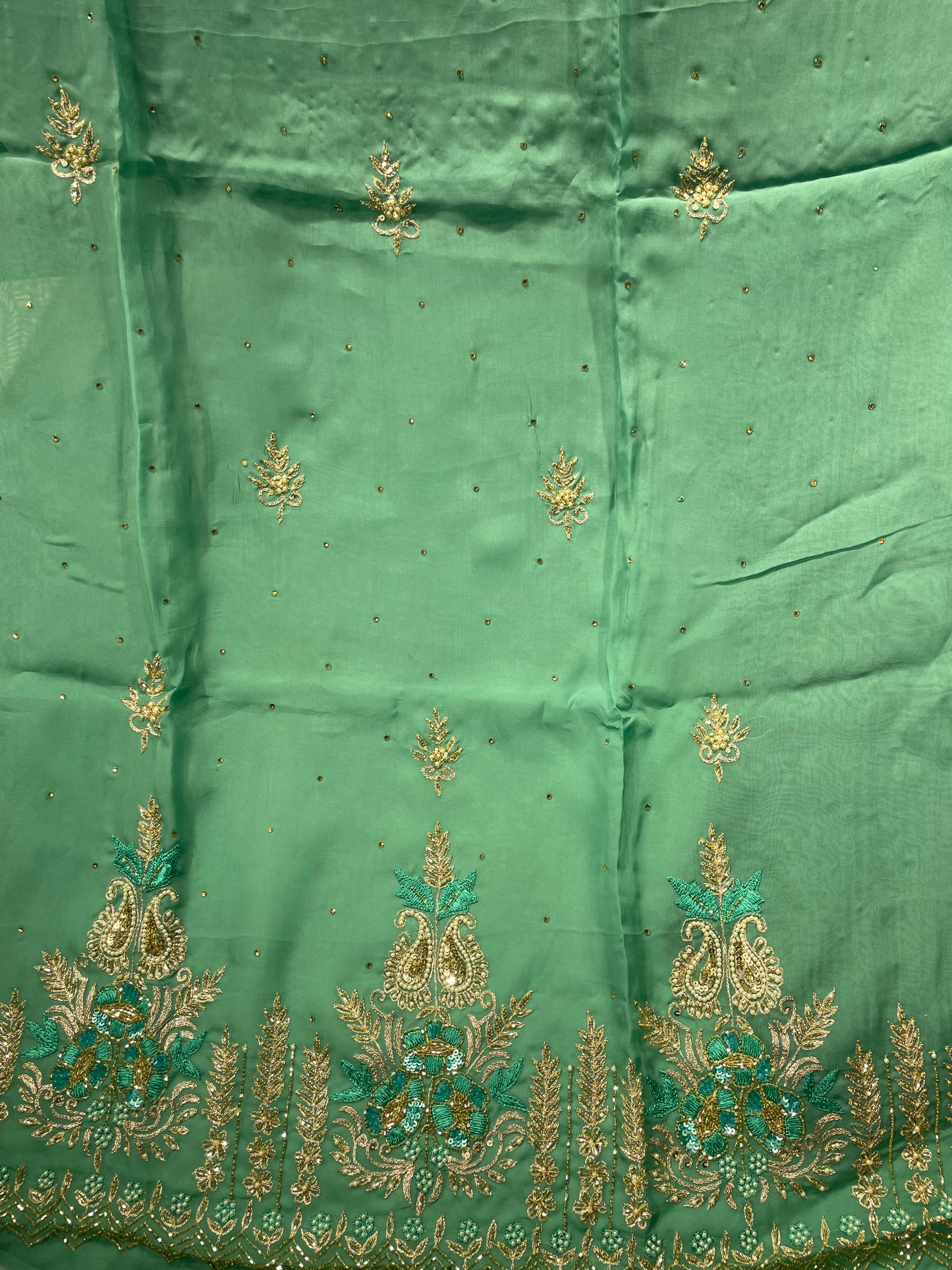 Green Orgenza Unstitched Salwar Suit