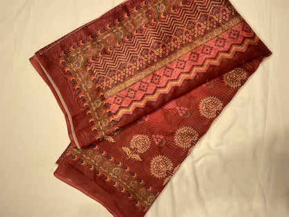 Chanderi pink Printed Unstitched Salwar Suit