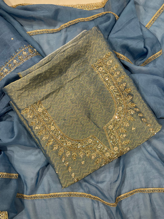 Zardosi Handwork Shimmer Unstitched Salwar Suit