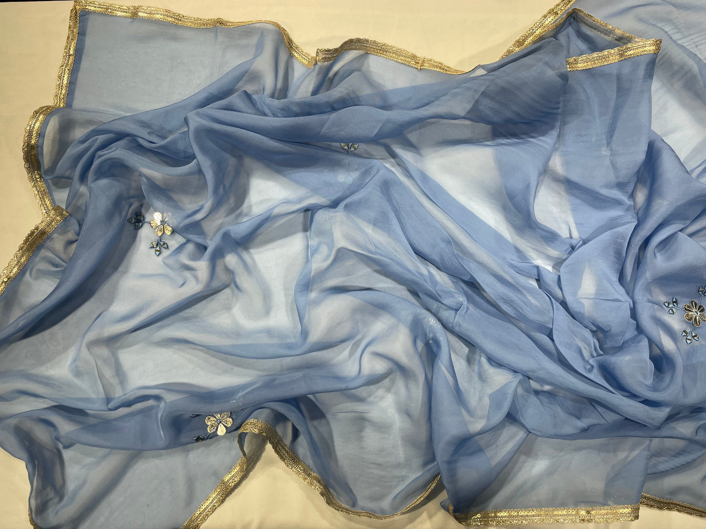 Blue Organza Unstitched Suit Salwar