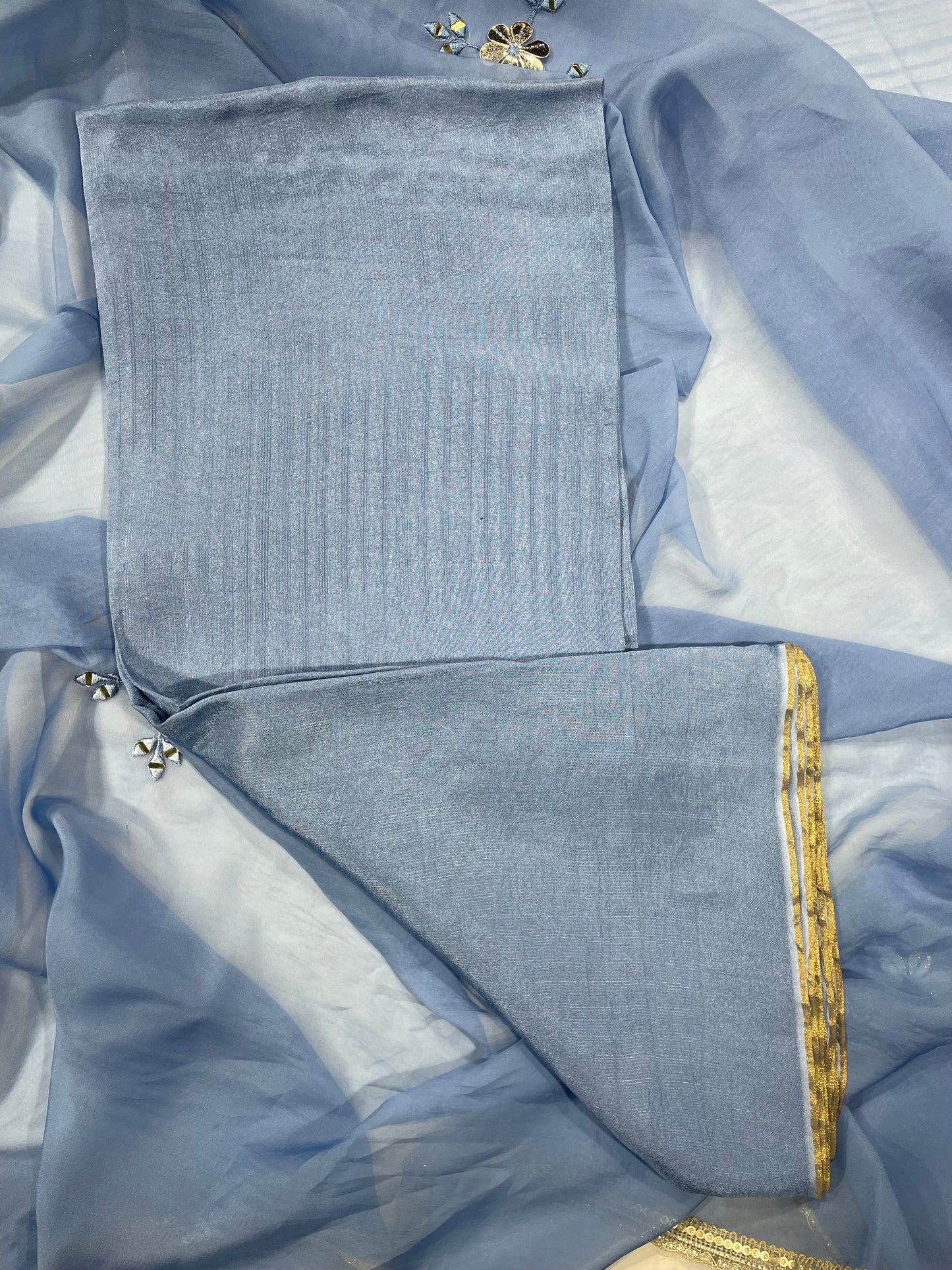 Blue Organza Unstitched Suit Salwar
