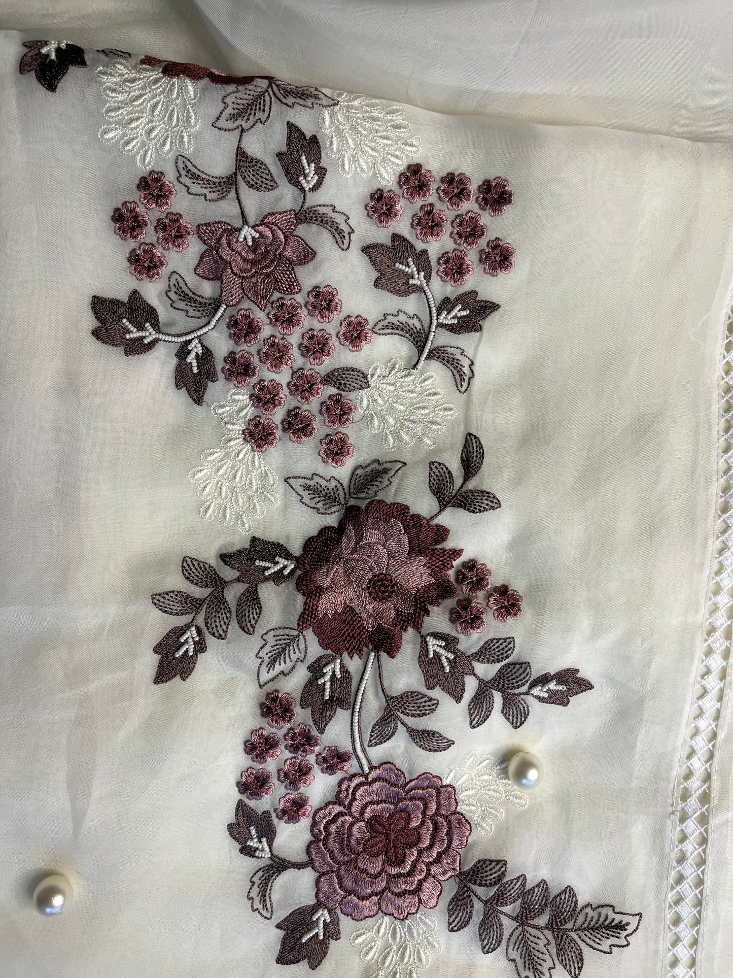 Organza Fabric—Unstitched Suit & Thread Work