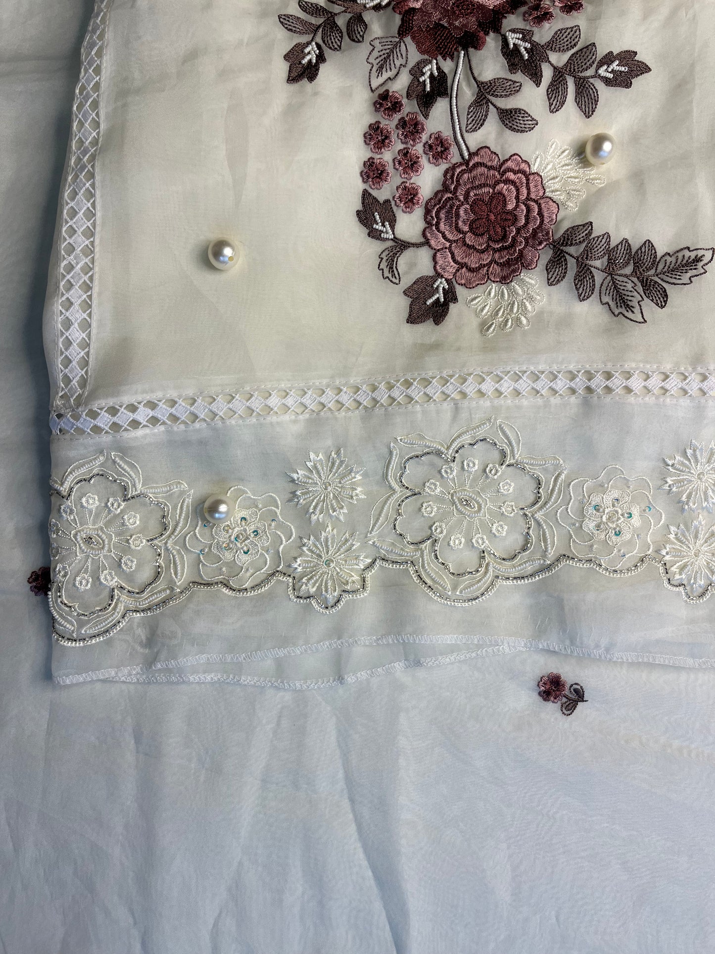 Organza Fabric—Unstitched Suit & Thread Work