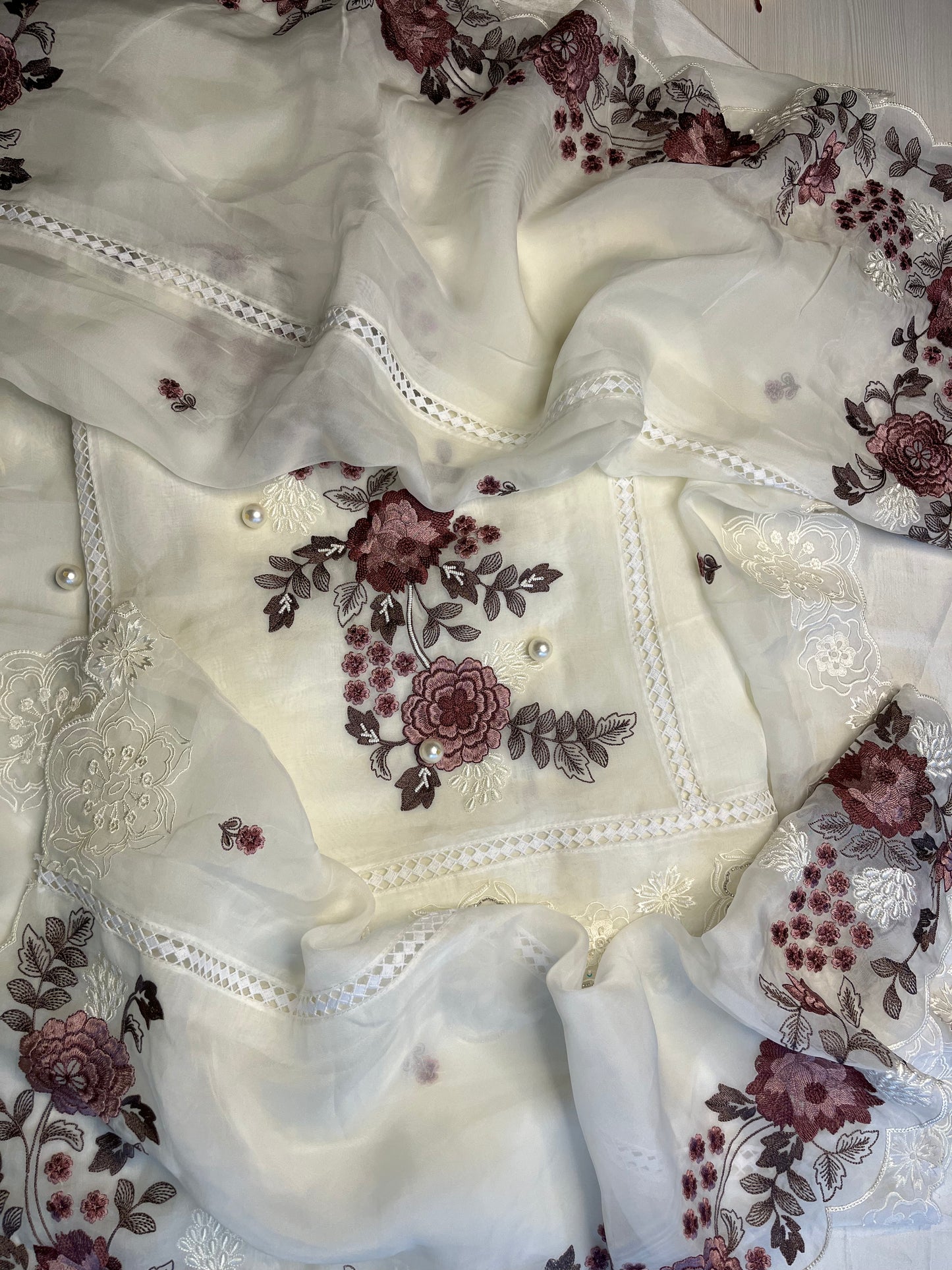 Organza Fabric—Unstitched Suit & Thread Work