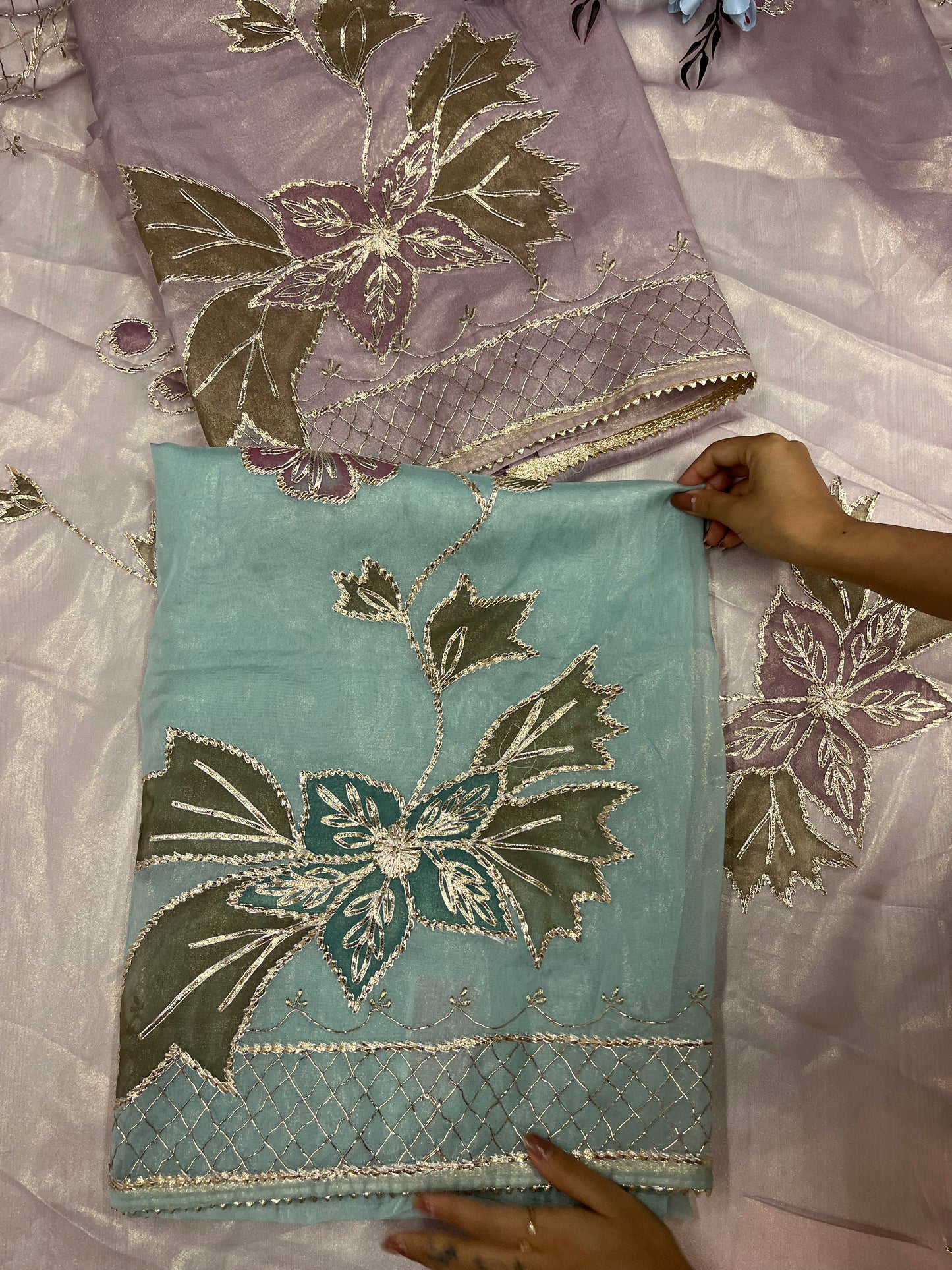 Organza Fabric - Unstitched Suit with Handpaint & Hand Highlight Work