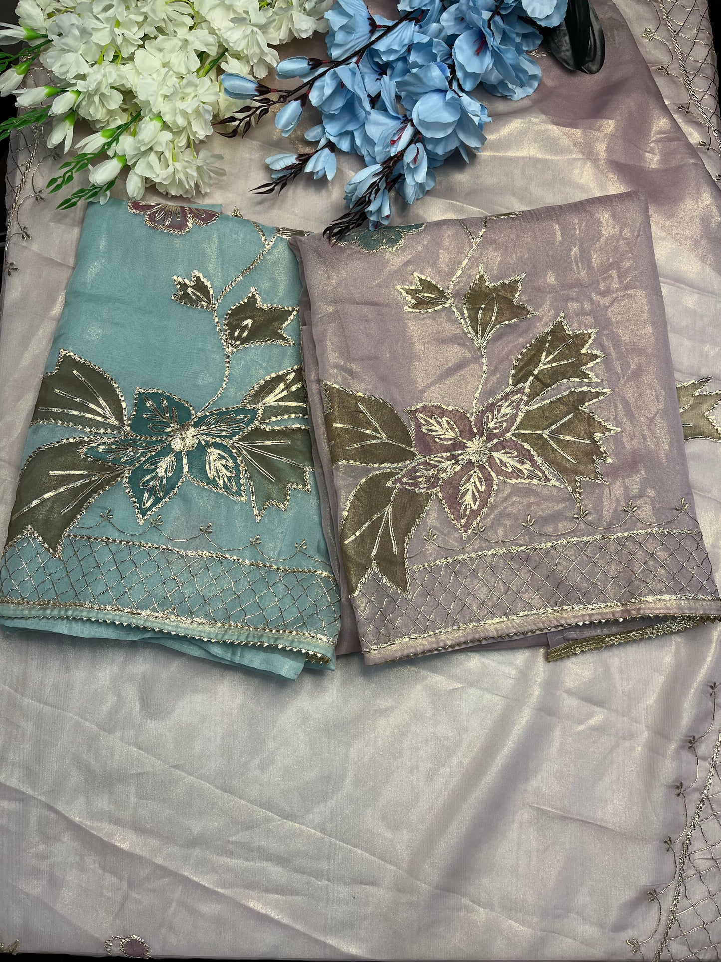 Organza Fabric - Unstitched Suit with Handpaint & Hand Highlight Work