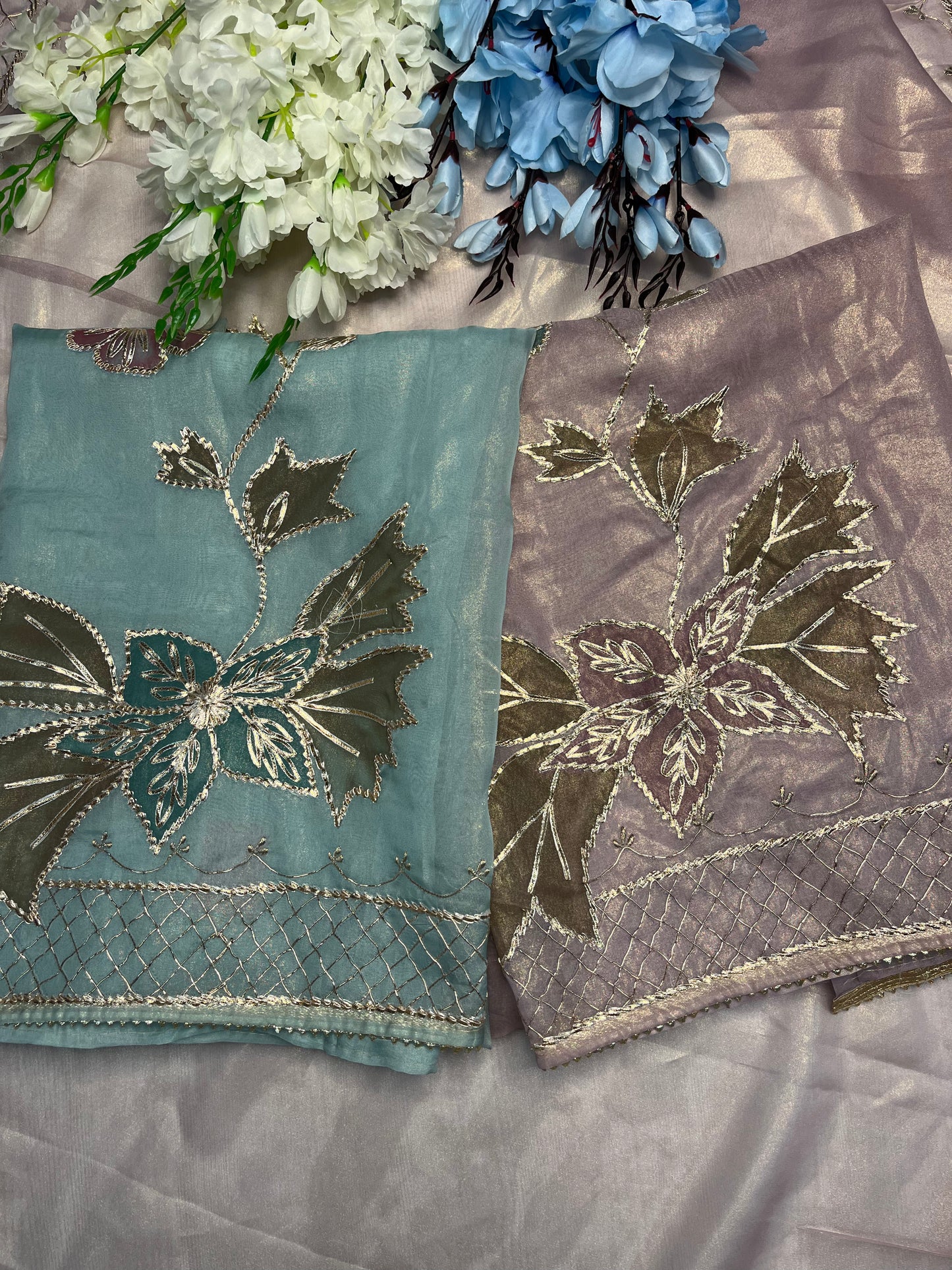 Organza Fabric - Unstitched Suit with Handpaint & Hand Highlight Work
