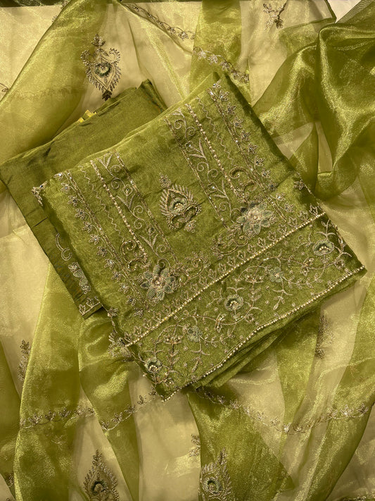 Green Shimmer Orgenza Unstitched Salwar Suit