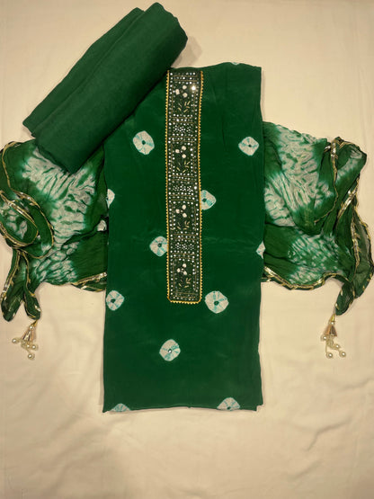Chanderi Bandni print Unstitched Salwar Suit