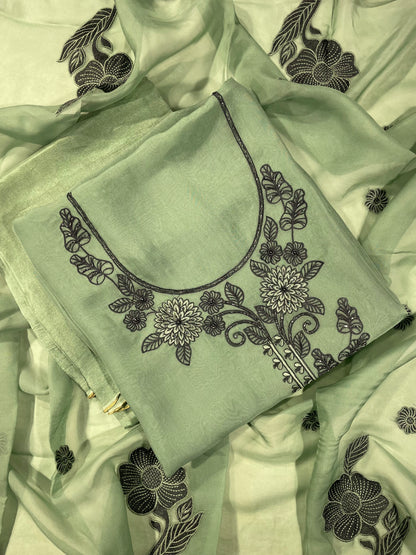 Green Organza Unstitched Salwar Suit