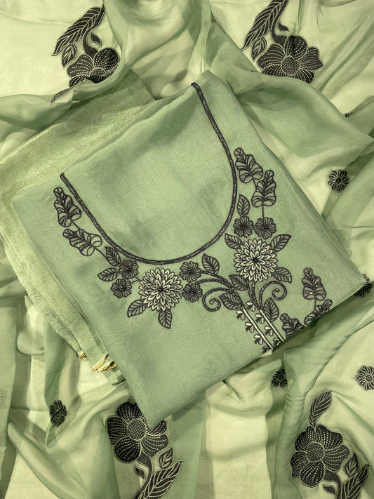 Green Organza Unstitched Salwar Suit