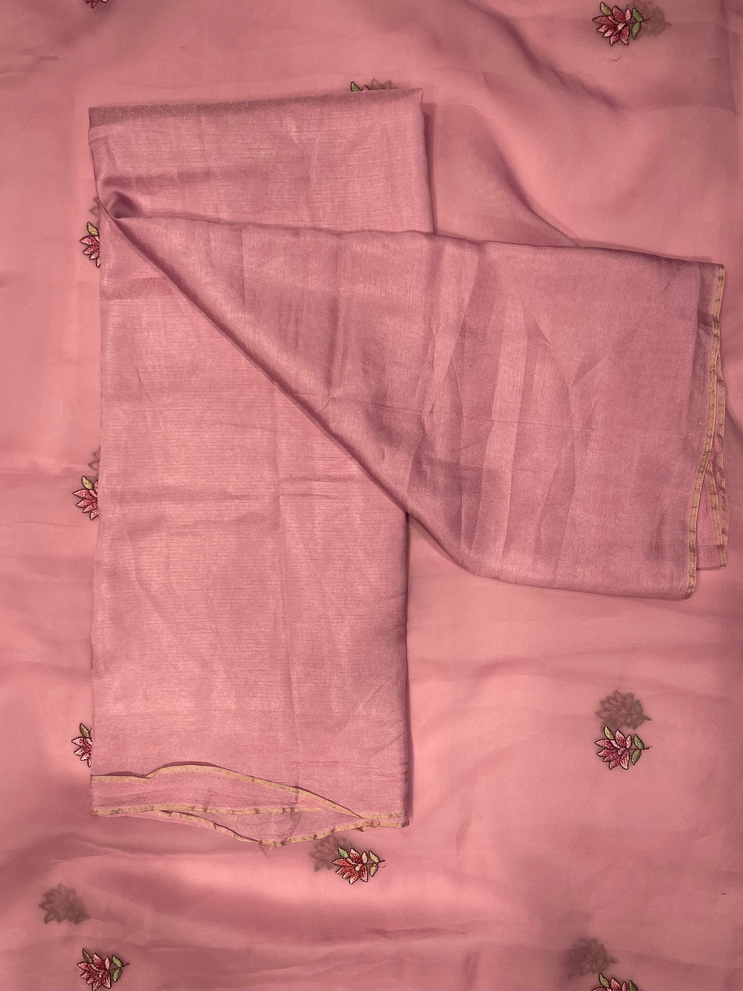 Pink Orgenza Unstitched Salwar Suit