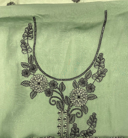 Green Organza Unstitched Salwar Suit