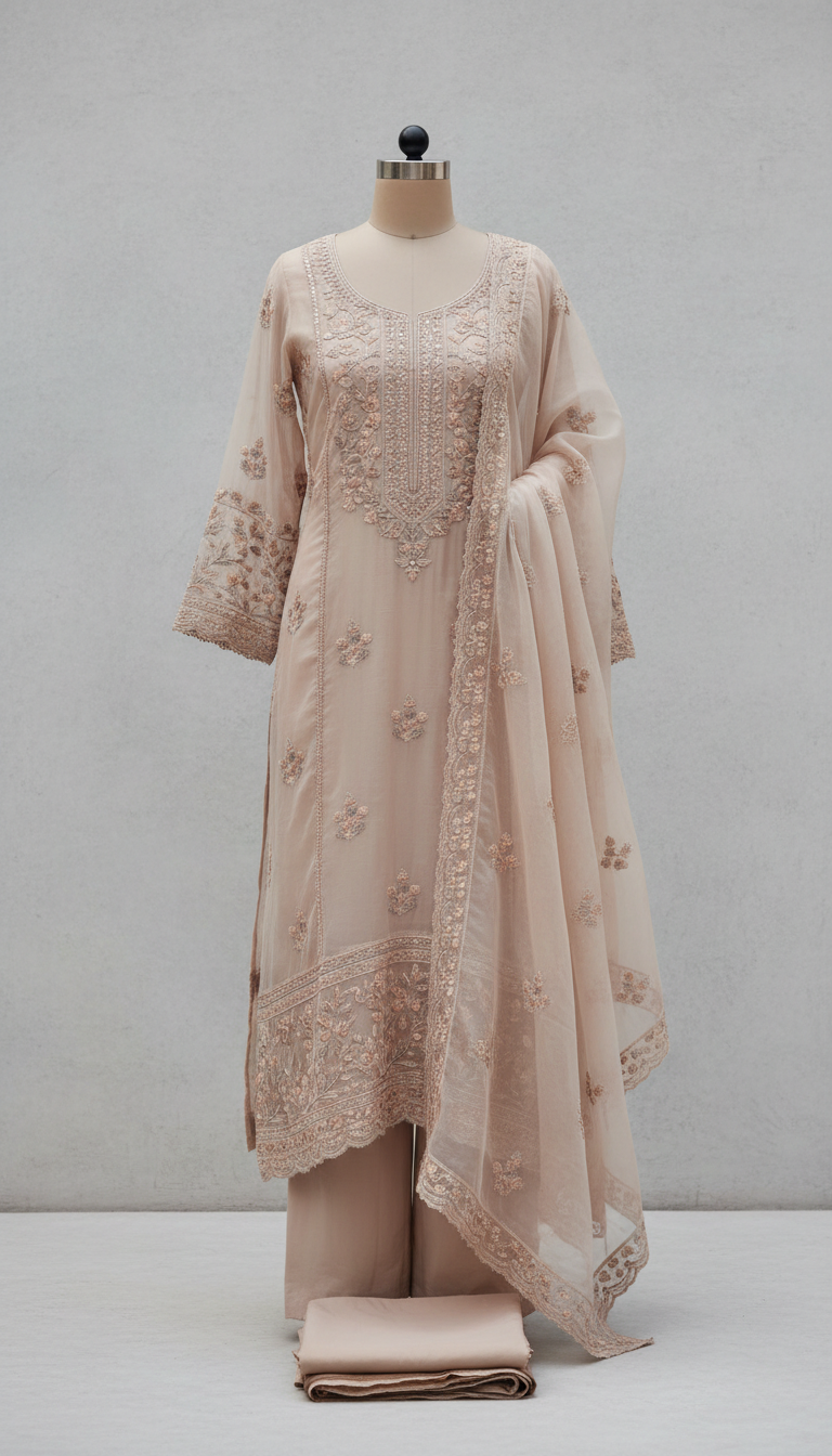 Organza Saree with Hand Embroidery