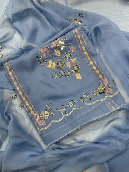 Blue Organza Unstitched Suit Salwar