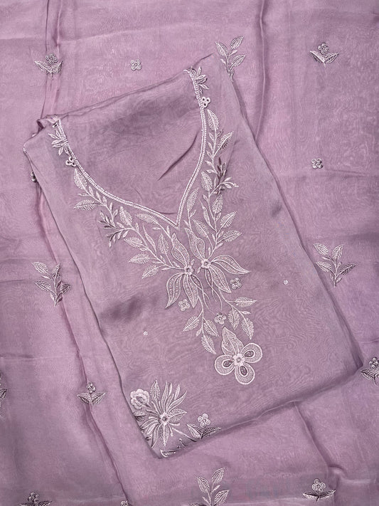 Lavender Orgenza Silk Unstitched Salwar Suit
