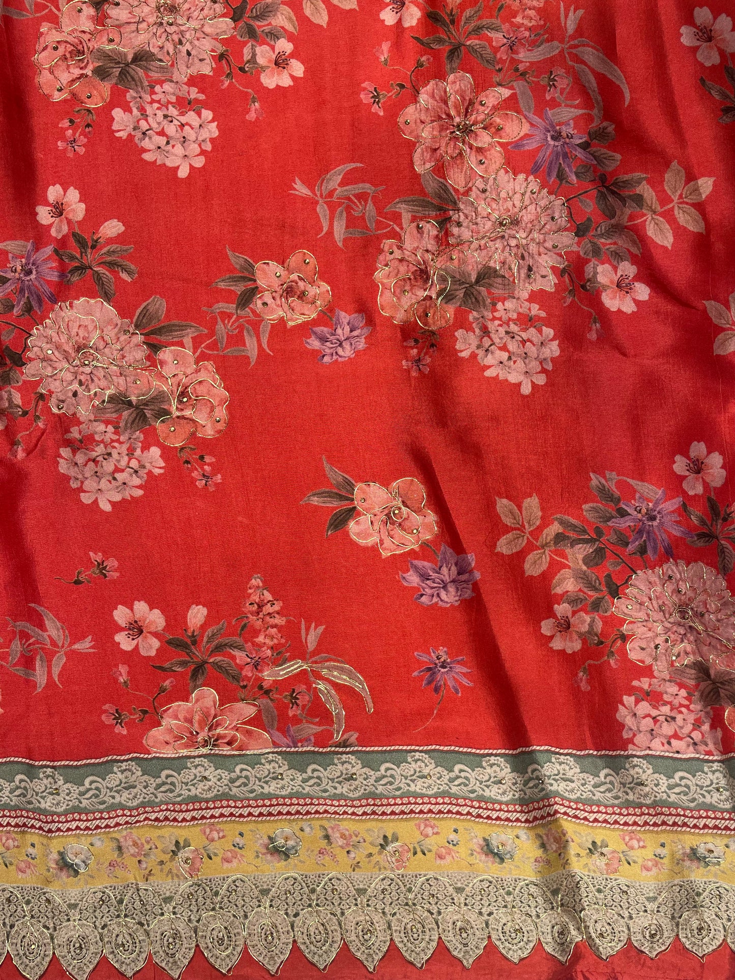 Red Handloom Silk Unstitched Salwar Suit