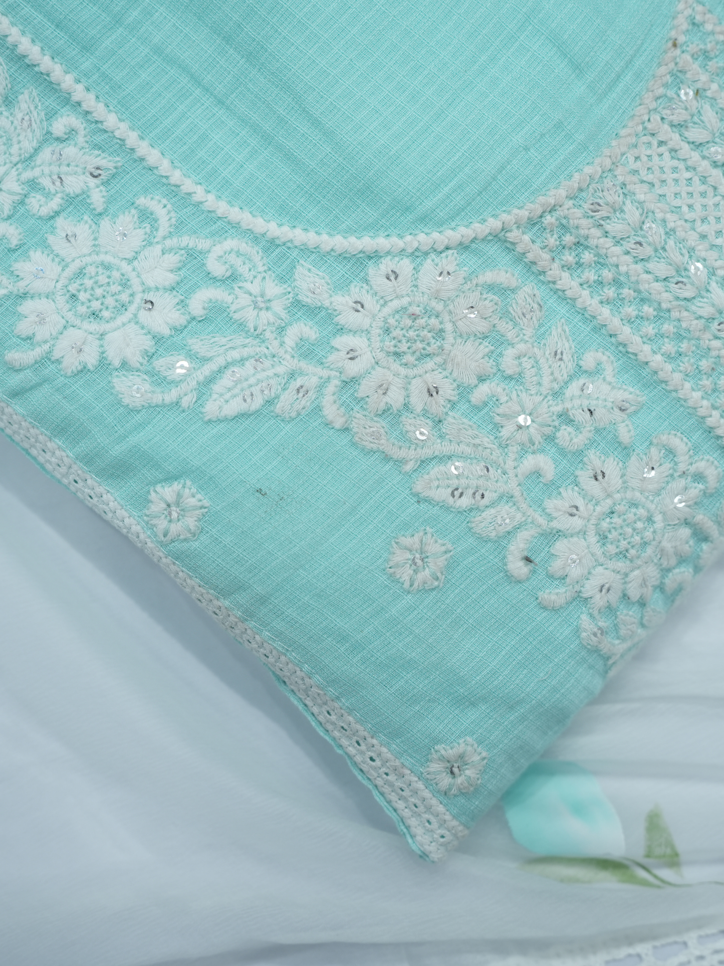 Cotton White Thread Work Suit