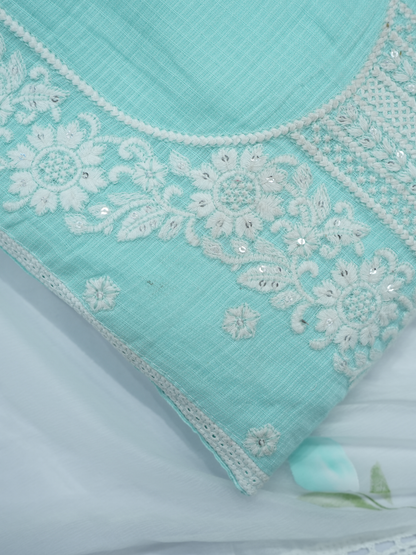 Cotton White Thread Work Suit