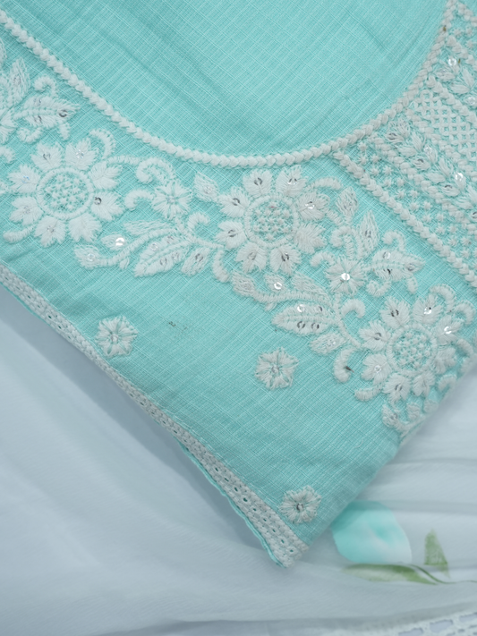 Cotton White Thread Work Suit