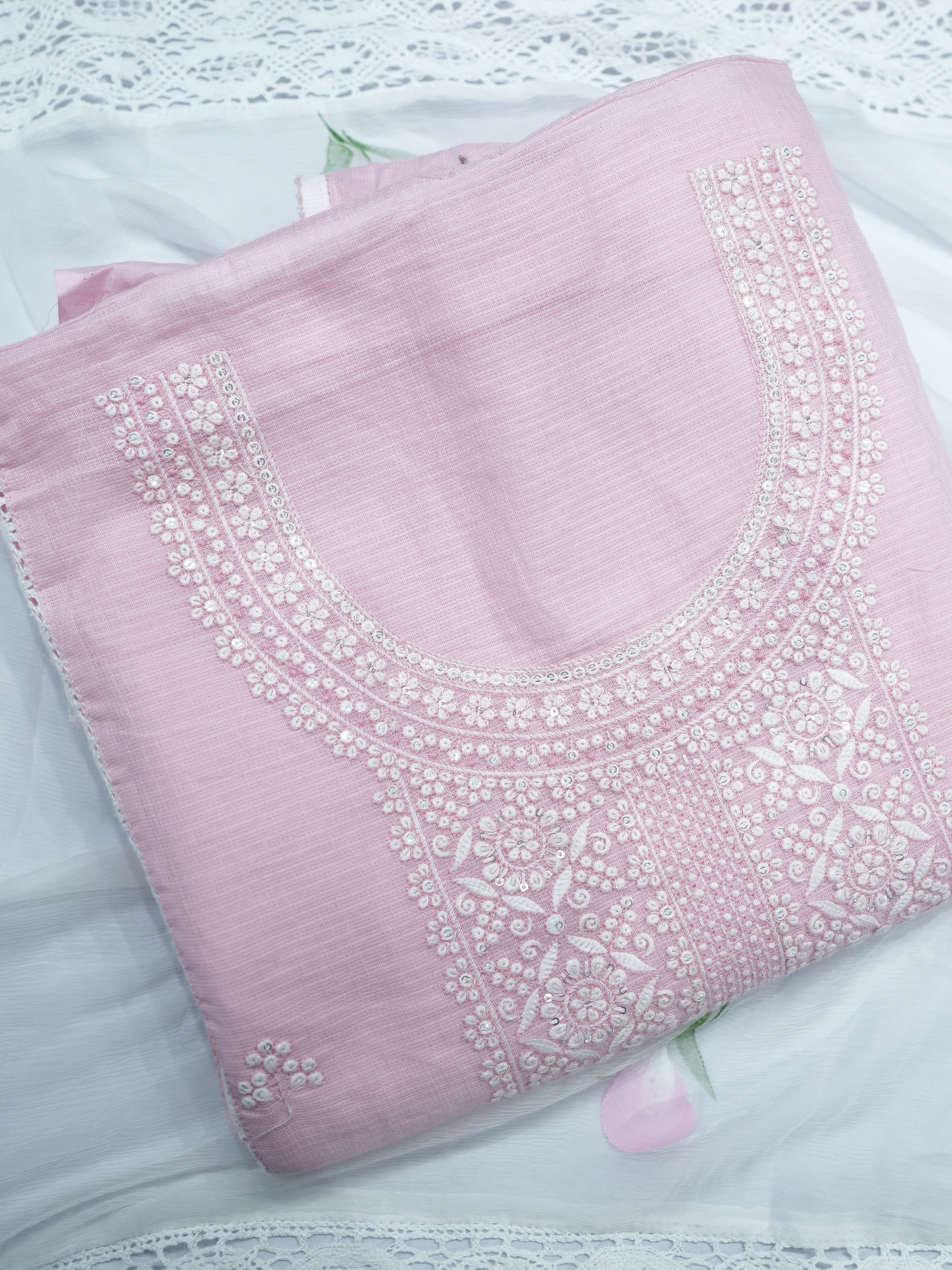 Cotton White Thread Work Suit