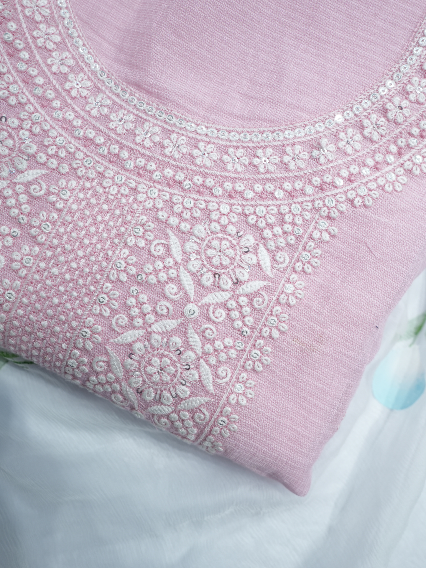 Cotton White Thread Work Suit