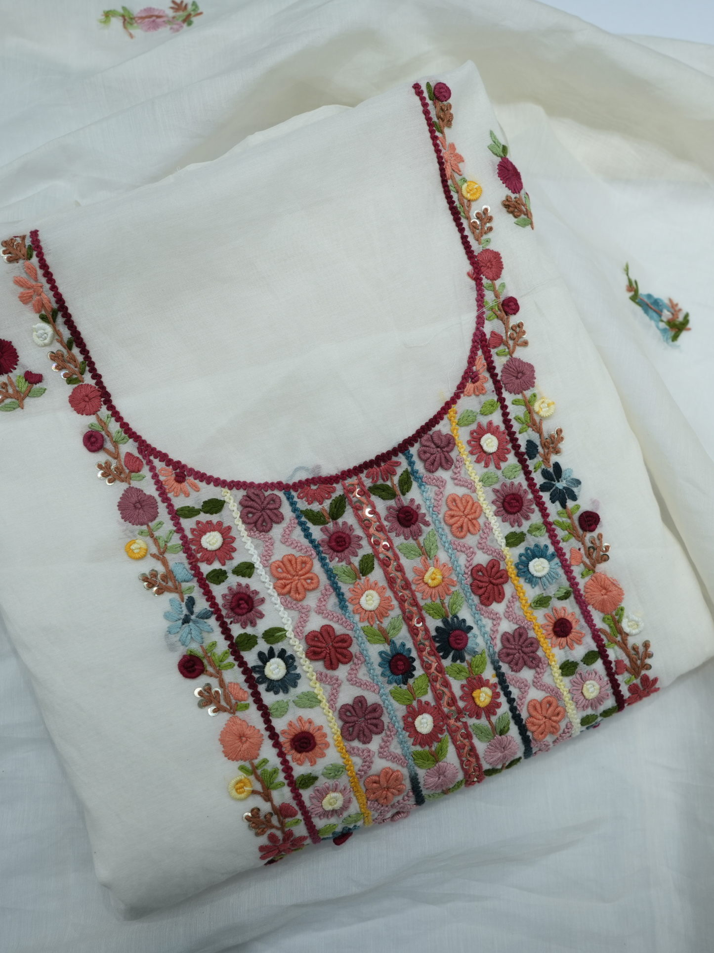 Chanderi Colourful Thread Work Suit