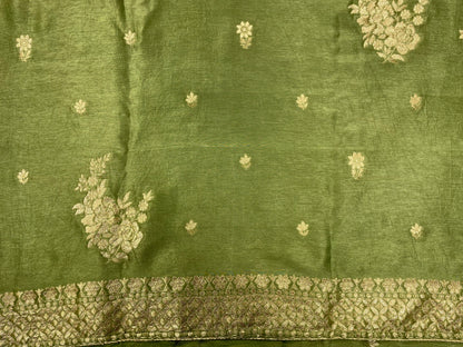 Green Banarsi Silk Unstitched Salwar Suit