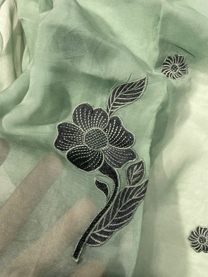 Green Organza Unstitched Salwar Suit