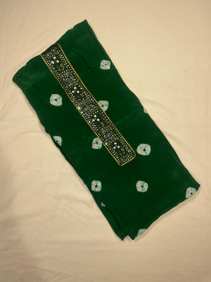 Chanderi Bandni print Unstitched Salwar Suit