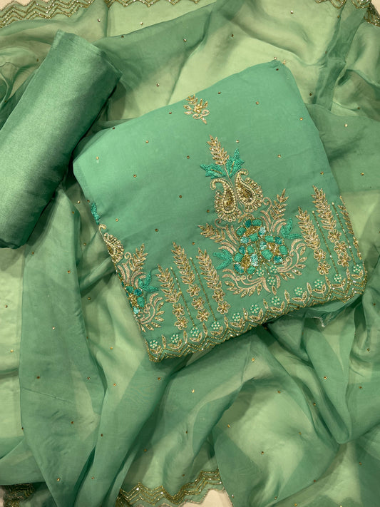 Green Orgenza Unstitched Salwar Suit