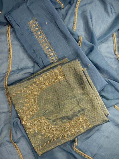 Zardosi Handwork Shimmer Unstitched Salwar Suit