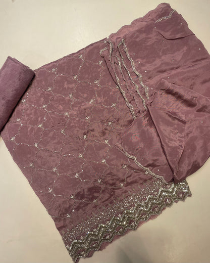 Lavender Chinon Unstitched Salwar Suit