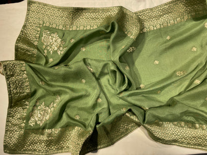Green Banarsi Silk Unstitched Salwar Suit