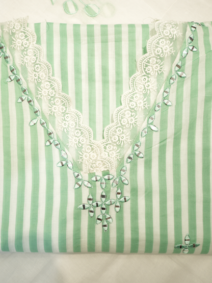Cotton Cambric Applique Work Suit