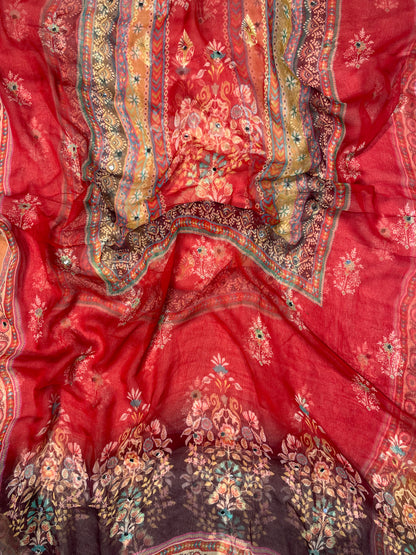 Red Orgenza Unstitched Salwar Suit