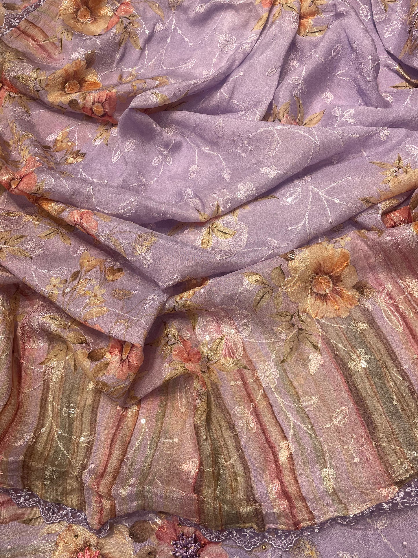 Lavender Pure Chinon Unstitched Salwar Suit