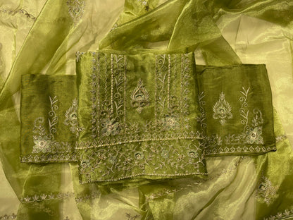 Green Shimmer Orgenza Unstitched Salwar Suit