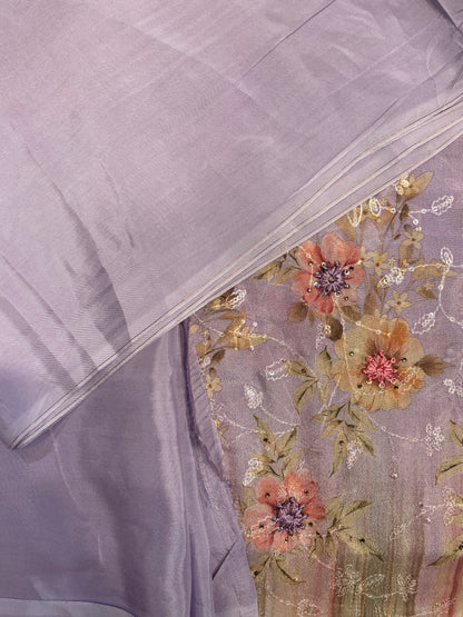 Lavender Pure Chinon Unstitched Salwar Suit