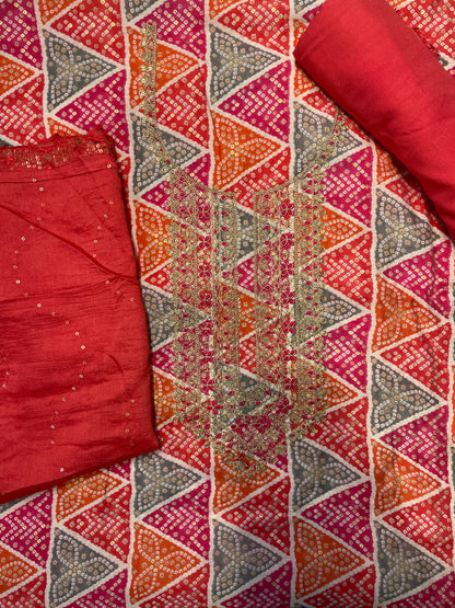 Gajri Red Modal Cotton Unstitched Salwar Suit